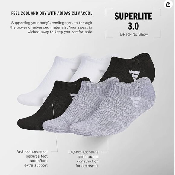 Adidas Superlite 3.0 No Show Socks (6-Pair) - Picture 2 of 4